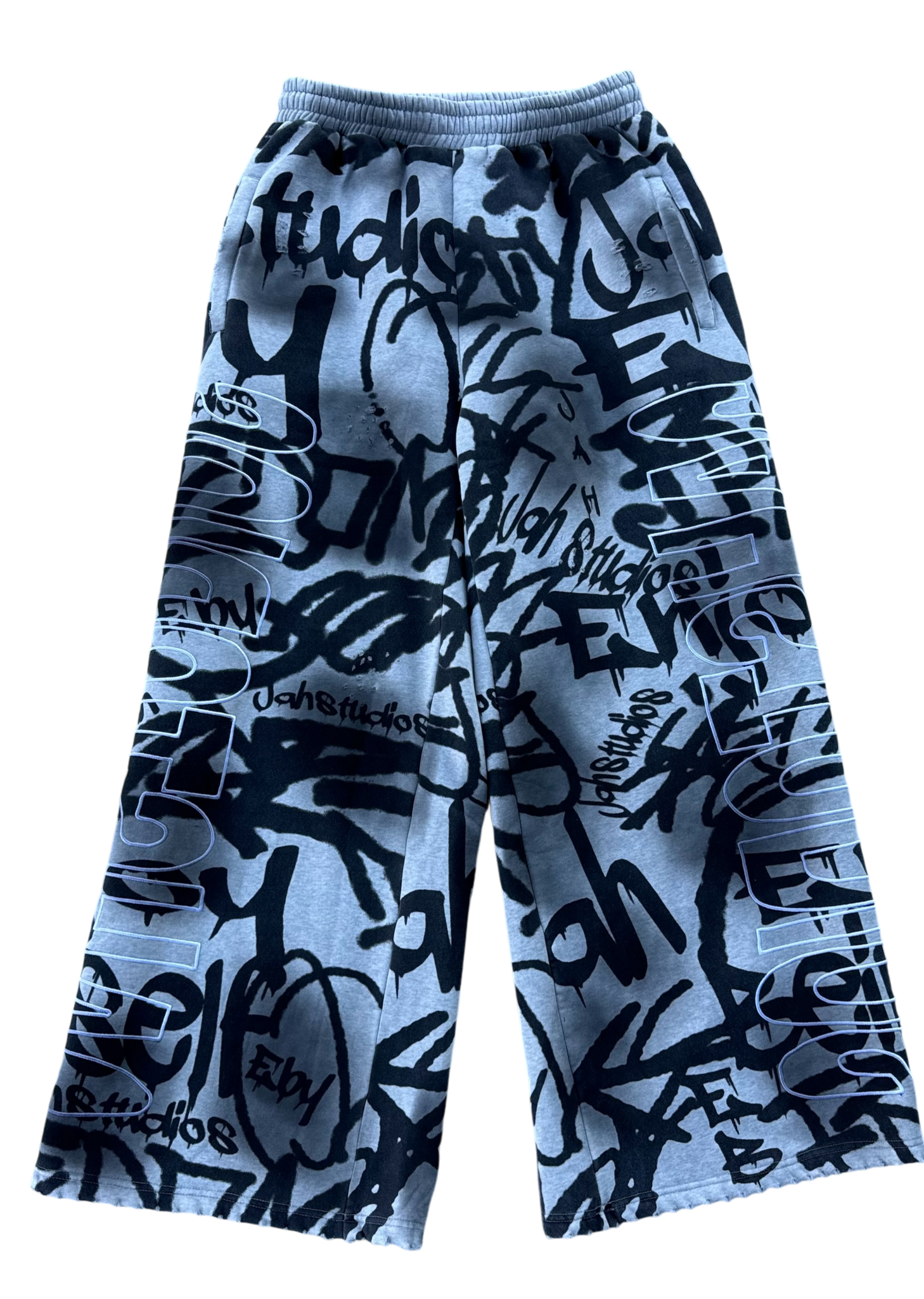 "EBY" DIRTY GRAY RUNDOWN GRAFFITI SWEATPANTS